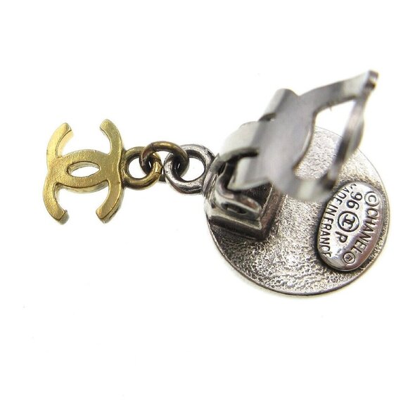 Chanel Medallion Dangle Earrings Gold Silver Clip-On - Picture 6 of 6